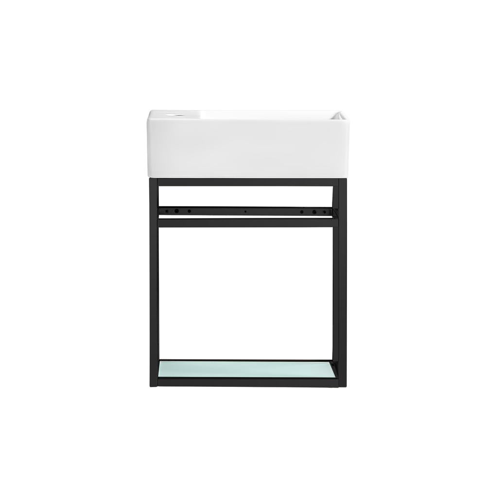 19'' Black Stainless Steel Floating Bathroom Vanity with Glossy White Ceramic Top