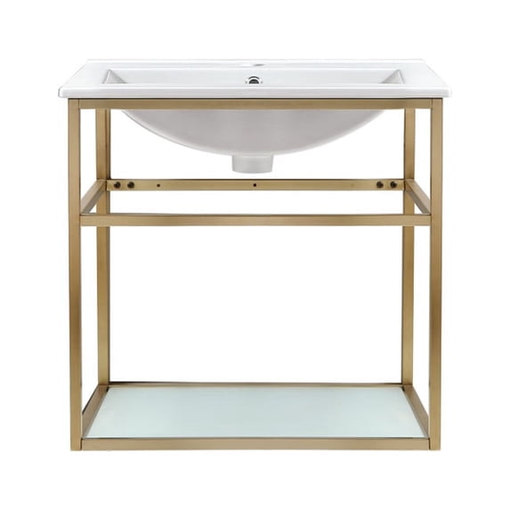Pierre 24 Single, Open Shelf, Gold Metal Frame Bathroom Vanity
