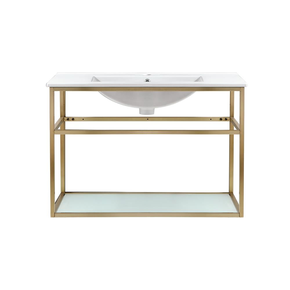 Pierre 35.4" Gold Stainless Steel and Glass Single Bathroom Vanity
