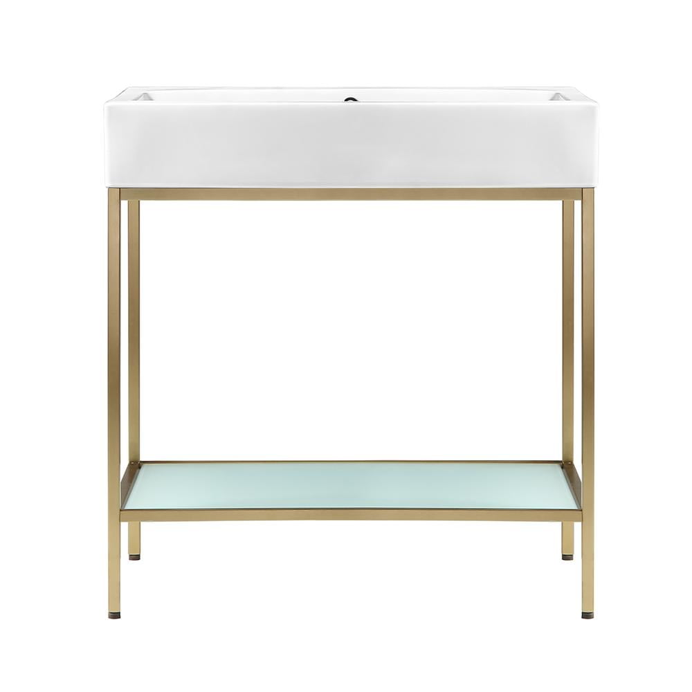Pierre 32" Gold Metal Frame Open Shelf Single Bathroom Vanity