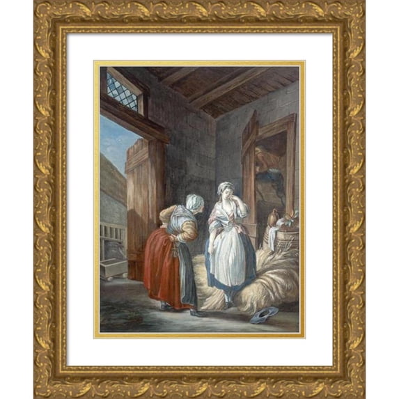 Pierre-Antoine Baudouin 11x14 Gold Ornate Wood Frame and Double Matted Museum Art Print Titled - The Peasant Bent by Her Mother (18th Century)