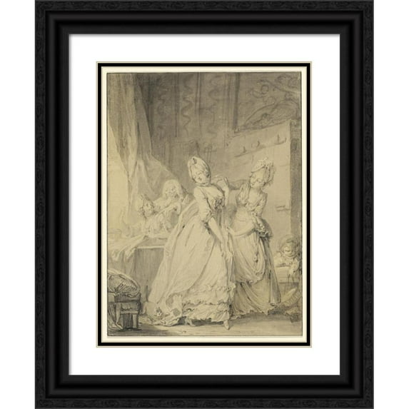 Pierre-Antoine Baudouin 19x24 Black Ornate Framed Double Matted Museum Art Print Titled: The Coquette (1760s)