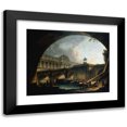 thumbnail image 1 of Pierre-Antoine Demachy 18x15 Black Modern Framed Museum Art Print Titled - Architectural Whim; a Palace Inspired by the Louvre and the Pont-Neuf Sinking into the Ark of a Bridge (1775), 1 of 5