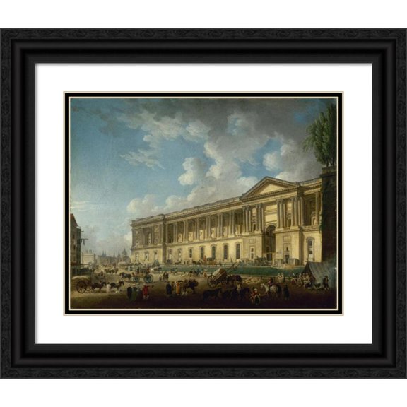 Pierre-Antoine Demachy 24x20 Black Ornate Framed Double Matted Museum Art Print Titled: The Newly Released Colonnade (1773)