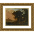 thumbnail image 1 of Pierre Antoine Patel the younger 18x14 Gold Ornate Wood Frame and Double Matted Museum Art Print Titled - Landscape with Hermit (1696), 1 of 4