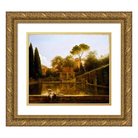Pierre-Athanase Chauvin 23x20 Gold Ornate Framed and Double Matted Museum Art Print Titled - View of the Gardens of the Villa D’Este, Tivoli (1811)