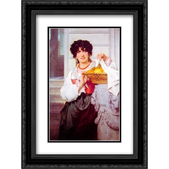 Pierre Auguste Cot 2x Matted 18x24 Black Ornate Framed Art Print 'Pisan Girl with Basket of Oranges and Lemons'