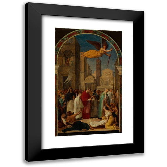 Pierre-Auguste Pichon 10x14 Black Modern Framed Museum Art Print Titled - Procession of Saint Charles Borromee During the Plague of Milan (1861)