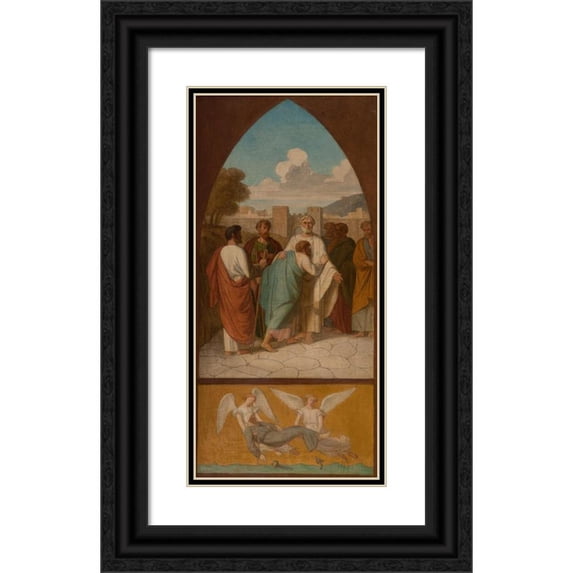 Pierre-Auguste Pichon 14x24 Black Ornate Framed Double Matted Museum Art Print Titled: Pope Saint Clement Sending Missionaries to Gaul. the Angels Remove from the Sea the Body of S
