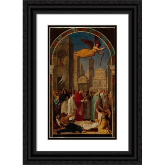 Pierre-Auguste Pichon 16x24 Black Ornate Framed Double Matted Museum Art Print Titled: Procession of Saint Charles Borromee During the Plague of Milan (1861)