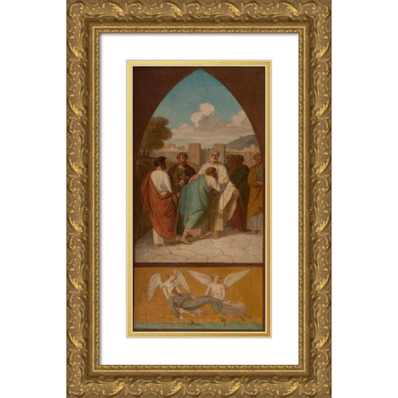 Pierre-Auguste Pichon 9x14 Gold Ornate Wood Frame and Double Matted Museum Art Print Titled - Pope Saint Clement Sending Missionaries to Gaul. the Angels Remove from the Sea the Body of Saint Cle