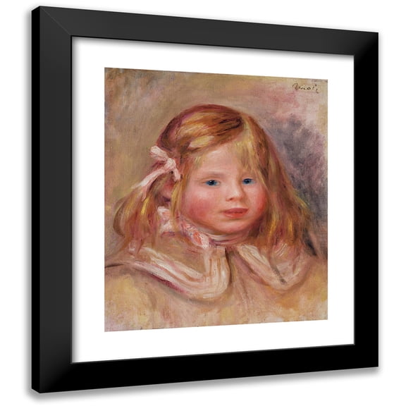 Pierre-Auguste Renoir 12x14 Black Modern Framed Museum Art Print Titled - Coco with Pink Ribbon (circa 1905)