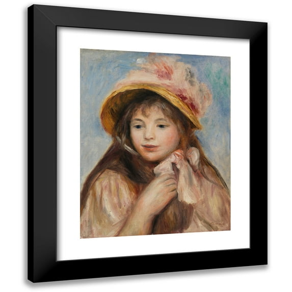 Pierre-Auguste Renoir 12x14 Black Modern Framed Museum Art Print Titled - Girl with Pink Bonnet (Young Girl with a Pink Hat) (1894)
