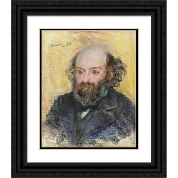 Pierre-Auguste Renoir 12x14 Black Ornate Wood Framed Double Matted Museum Art Print Titled: Portrait of Cezanne (1880)