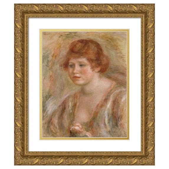 Pierre-Auguste Renoir 12x14 Gold Ornate Wood Frame and Double Matted Museum Art Print Titled - Young Woman with Rose (1918-1919)