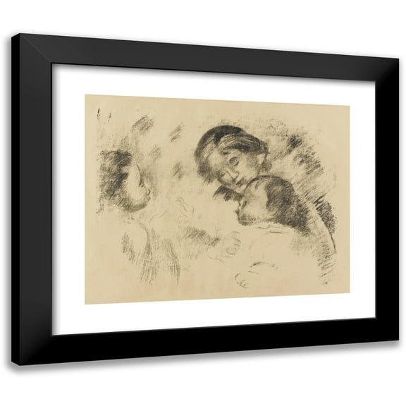 Pierre-Auguste Renoir 14x12 Black Modern Framed Museum Art Print Titled - A Mother and Two Children (1912)