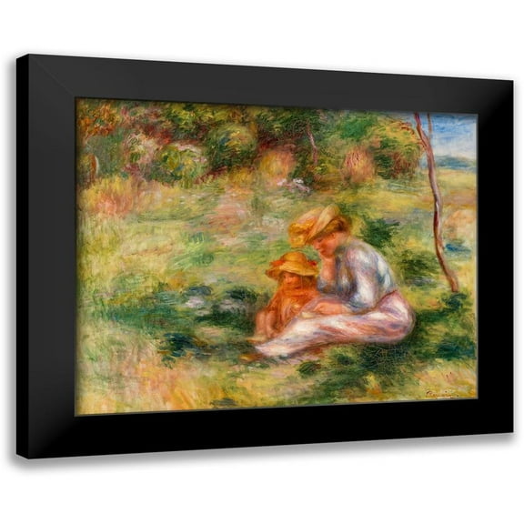 Pierre-Auguste Renoir 14x12 Black Modern Wood Framed Wall Art Titled - Woman and Child in the Grass 1898