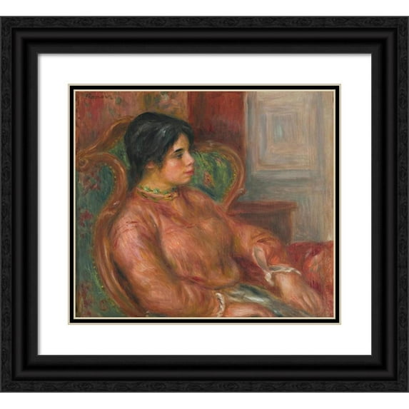 Pierre-Auguste Renoir 14x12 Black Ornate Wood Framed Double Matted Museum Art Print Titled: Woman with a Green Chair (circa 1900)