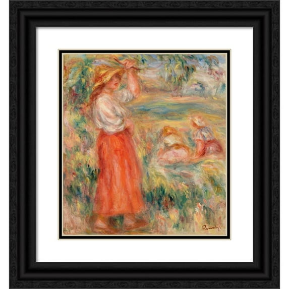 Pierre-Auguste Renoir 15x16 Black Ornate Wood Framed Double Matted Museum Art Print Titled - Women in the Fields (Femmes Aux Champs) (1919)
