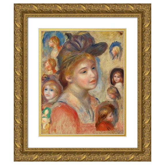 Pierre-Auguste Renoir 15x18 Gold Ornate Wood Frame and Double Matted Museum Art Print Titled - Study of Girls ’Heads (Study of Young Girls Heads) (C. 1893)