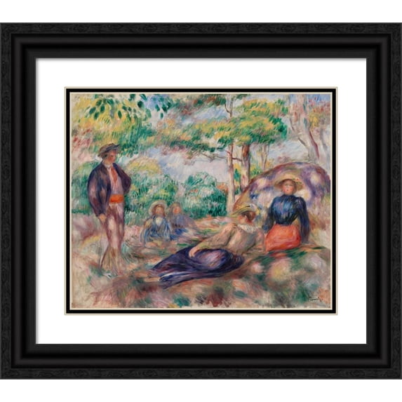 Pierre-Auguste Renoir 17x15 Black Ornate Wood Framed Double Matted Museum Art Print Titled - Resting in the Grass (Rest on Grass) (C. 1893)
