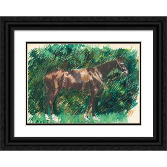 Pierre-Auguste Renoir 18x14 Black Ornate Wood Framed Double Matted Museum Art Print Titled - Horse