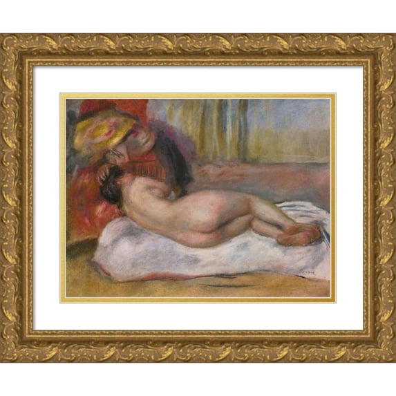 Pierre-Auguste Renoir 18x14 Gold Ornate Wood Frame and Double Matted Museum Art Print Titled - Rest (circa 1895)