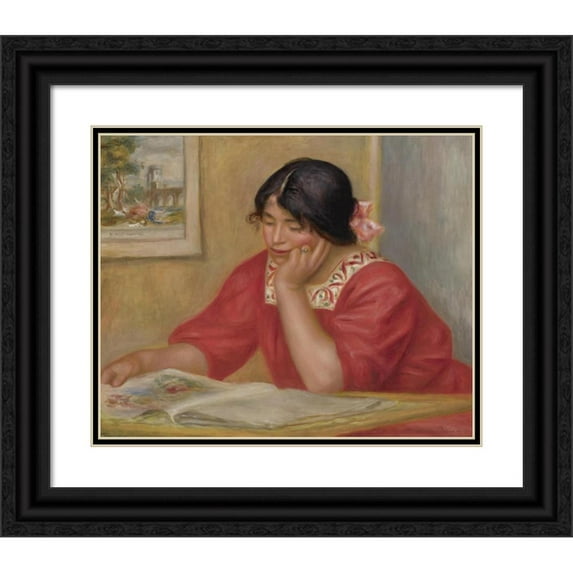 Pierre-Auguste Renoir 18x15 Black Ornate Wood Framed Double Matted Museum Art Print Titled - Leontine Reading