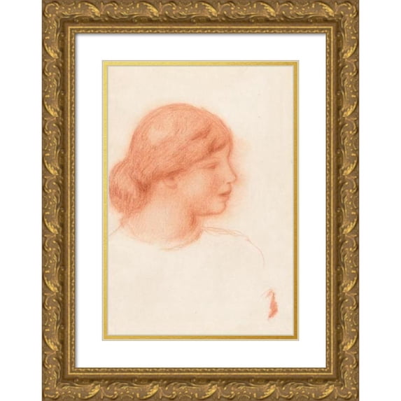 Pierre-Auguste Renoir 18x24 Gold Ornate Framed and Double Matted Museum Art Print Titled - Profile of a Young Woman (C. 1910)