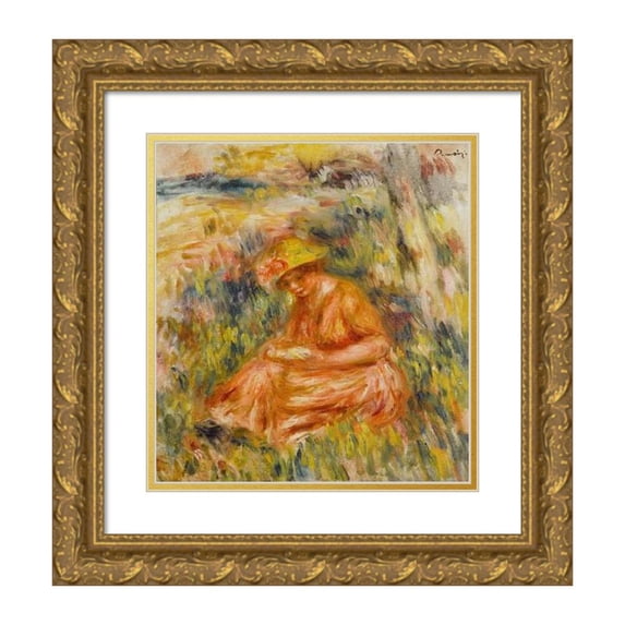 Pierre-Auguste Renoir 20x22 Gold Ornate Framed and Double Matted Museum Art Print Titled - Woman Reading in a Landscape (1917)