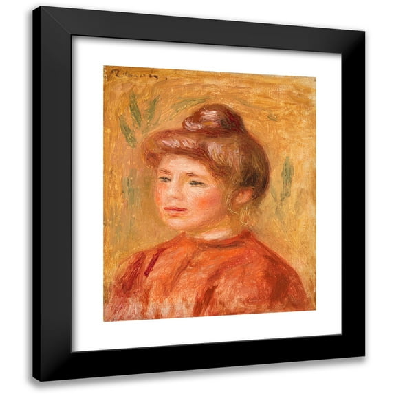 Pierre-Auguste Renoir 20x24 Black Modern Framed Museum Art Print Titled - Bust of Woman in Red (Woman in Red) (1905-1908)