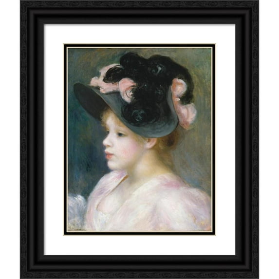 Pierre-Auguste Renoir 20x24 Black Ornate Framed Double Matted Museum Art Print Titled: Young Girl in a Pink-And-Black Hat (ca. 1891)
