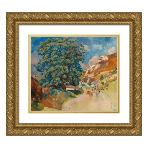 Pierre-Auguste Renoir 23x20 Gold Ornate Framed and Double Matted Museum Art Print Titled - The Big Tree by the Road (1886)