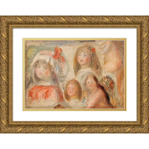 Pierre-Auguste Renoir 24x18 Gold Ornate Framed and Double Matted Museum Art Print Titled - Study of Young Girls