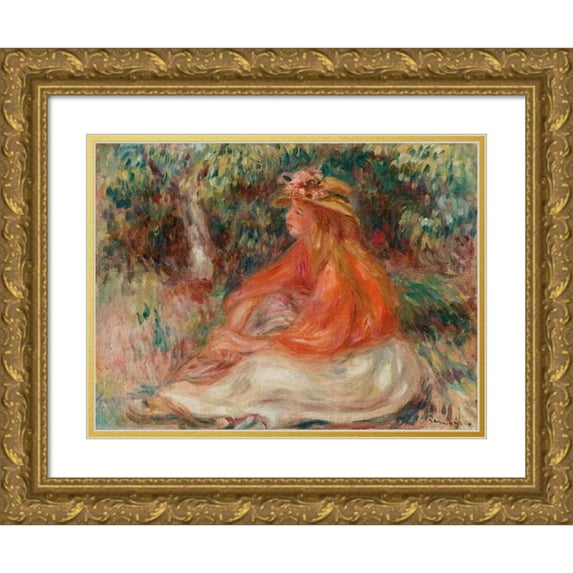 Pierre-Auguste Renoir 24x19 Gold Ornate Framed and Double Matted Museum Art Print Titled - Seated Woman (Femme Assise) (C. 1910)