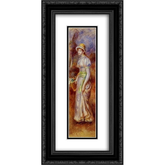 Pierre Auguste Renoir 2x Matted 14x24 Black Ornate Framed Art Print 'Woman with a Basket of Flowers'