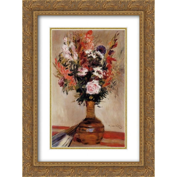 Pierre Auguste Renoir 2x Matted 18x24 Gold Ornate Framed Art Print 'Roses in a Vase'