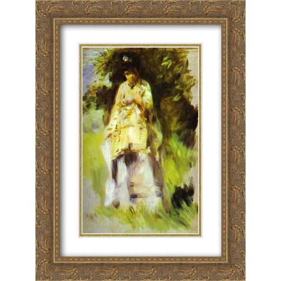 Pierre Auguste Renoir 2x Matted 18x24 Gold Ornate Framed Art Print 'Woman Standing by a Tree'