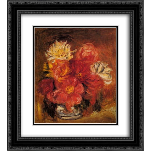 Pierre Auguste Renoir 2x Matted 20x22 Black Ornate Framed Art Print 'Dahlias'