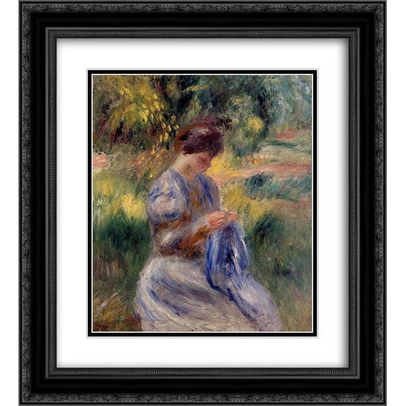 Pierre Auguste Renoir 2x Matted 20x22 Black Ornate Framed Art Print 'The Embroiderer (Woman Embroidering in a Garden)'