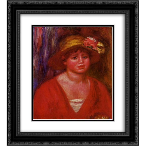 Pierre Auguste Renoir 2x Matted 20x24 Black Ornate Framed Art Print 'Bust of a Young Woman in a Red Blouse'