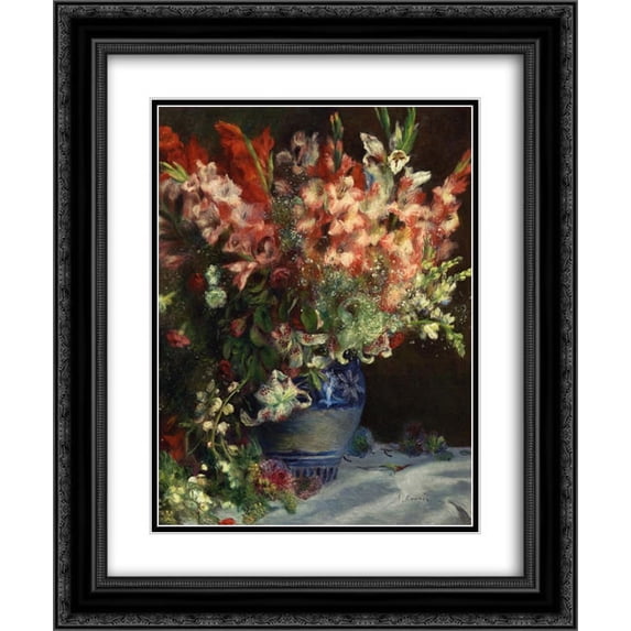 Pierre Auguste Renoir 2x Matted 20x24 Black Ornate Framed Art Print 'Gladiolas in a Vase'