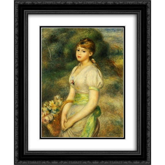 Pierre Auguste Renoir 2x Matted 20x24 Black Ornate Framed Art Print 'Young Girl with a Basket of Flowers'