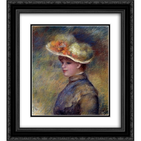 Pierre Auguste Renoir 2x Matted 20x24 Black Ornate Framed Art Print 'Young Woman Wearing a Hat'