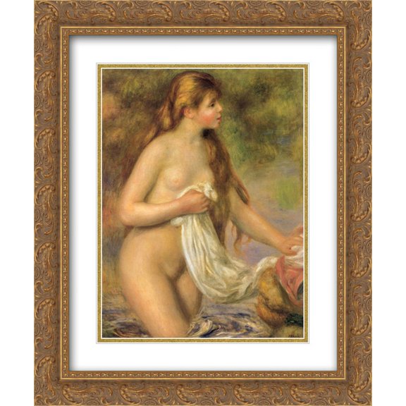 Pierre Auguste Renoir 2x Matted 20x24 Gold Ornate Framed Art Print 'Bather with Long Hair'