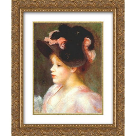 Pierre Auguste Renoir 2x Matted 20x24 Gold Ornate Framed Art Print 'Girl with a pink and black hat'