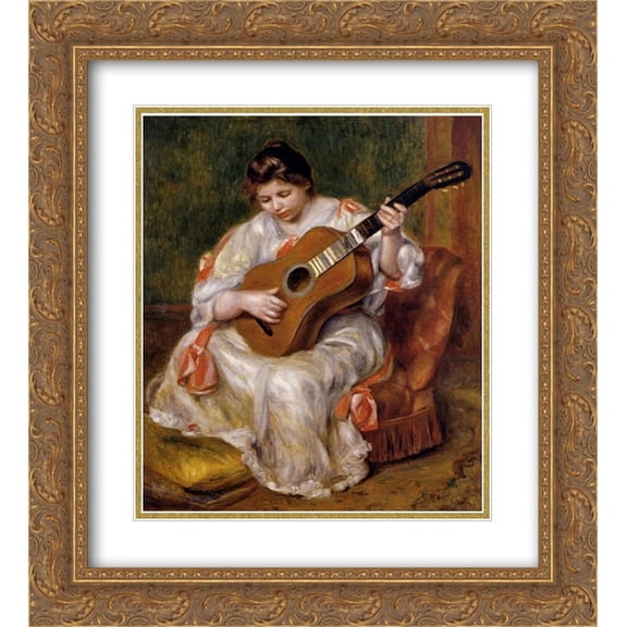 Pierre Auguste Renoir 2x Matted 20x24 Gold Ornate Framed Art Print 'Woman Playing the Guitar'