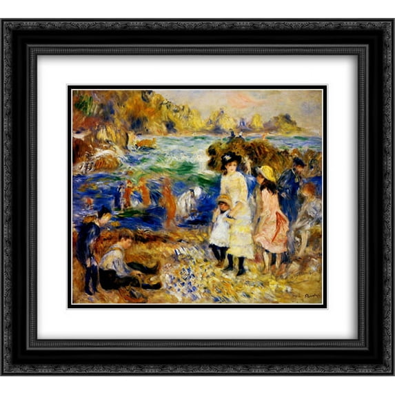 Pierre Auguste Renoir 2x Matted 24x20 Black Ornate Framed Art Print 'Children by the Sea in Guernsey'