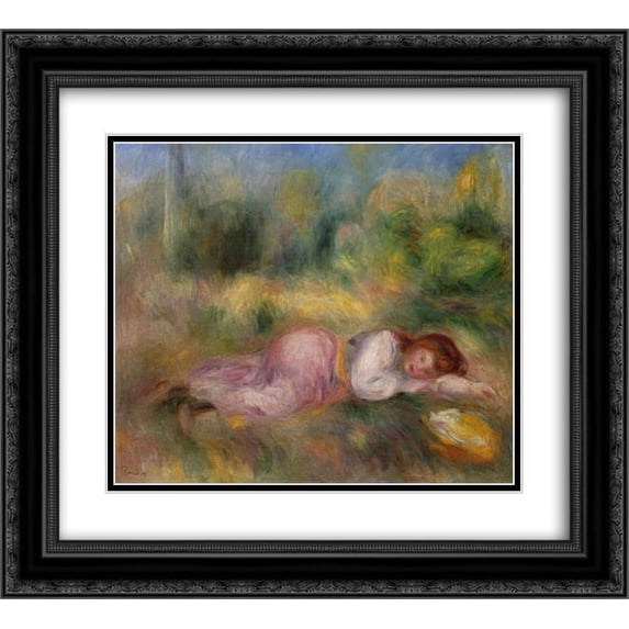 Pierre Auguste Renoir 2x Matted 24x20 Black Ornate Framed Art Print 'Girl Streched out on the Grass'