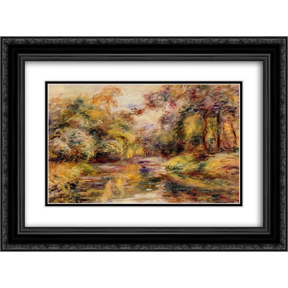 Pierre Auguste Renoir 2x Matted 24x20 Black Ornate Framed Art Print 'Little River'